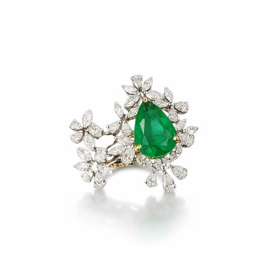 Emerald and Diamond Cluster Ring